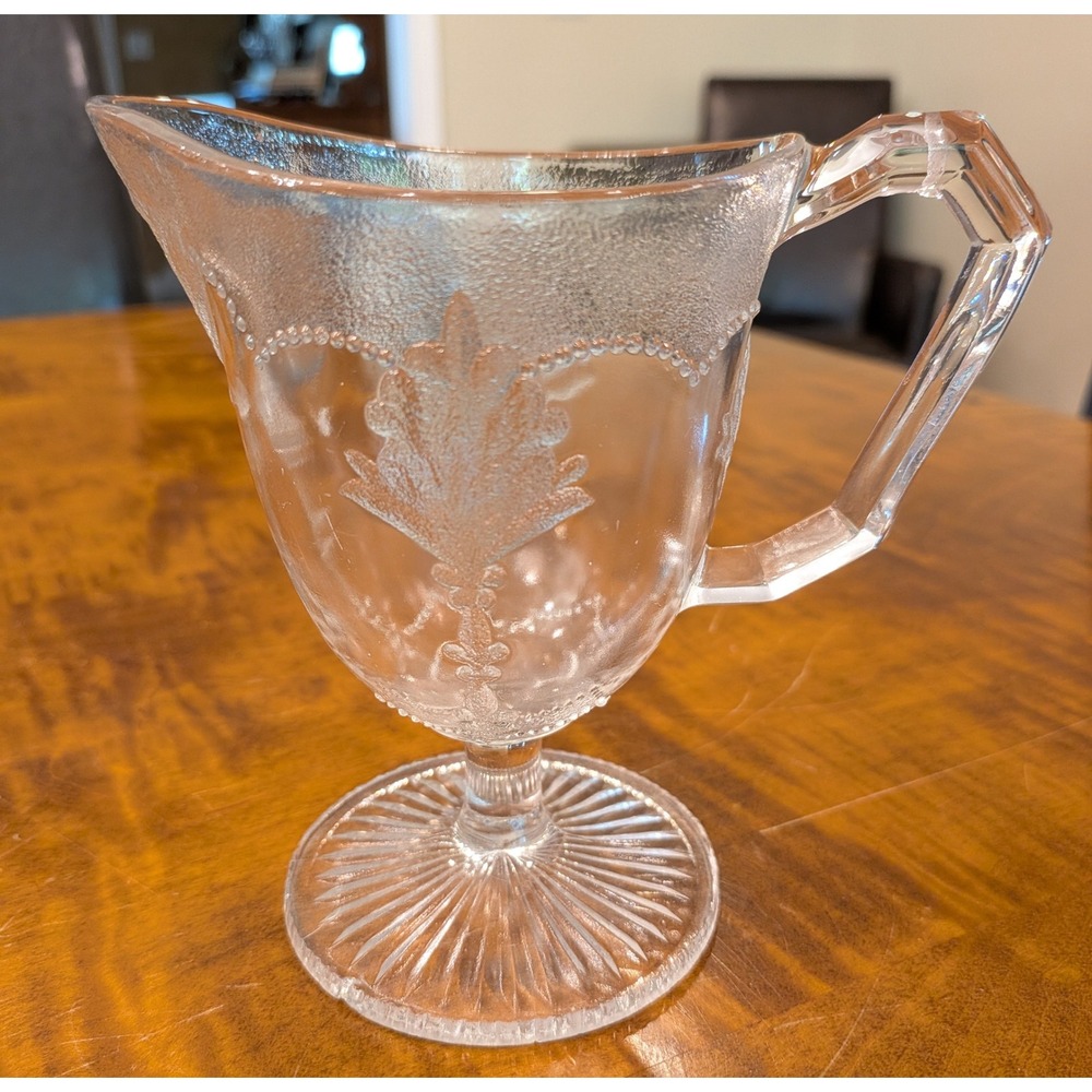 Early American Pressed Glass EAPG Creamer Pitcher Pampas Pattern Antique